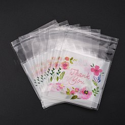 長方形opp粘着バッグ  言葉ありがとうと花柄  パッキングバッグを焼くため  カラフル  10x7x0.02cm&nbsp;X-OPP-A003-01A
