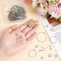 40個 2スタイル イオンプレーティング(IP) レインボーカラー 304 ステンレススチール フープピアス 金具  20個のピアスフック付き  40PCS丸カン  25x0.7mm  35x0.7mm  20個/スタイル&nbsp;STAS-UN0039-05