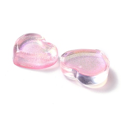 クリア樹脂カボション  グリッターと  ハート  桃パフ  18x19.5x6.5mm&nbsp;LS-CRES-P019-04A