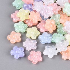光沢のあるツートンカラーの透明アクリルビーズ  花  暗闇で光る  グリッターパウダー付き  ミックスカラー  16.5x17.5x6mm  穴：2mm  約560個/500g&nbsp;OACR-Q199-45