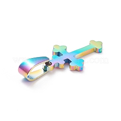 イオンプレーティング（IP）304ステンレスペンダント  レーザー切断  クロス  虹色  19x11.5x1.5mm  穴：3.5x7mm&nbsp;STAS-L216-30M