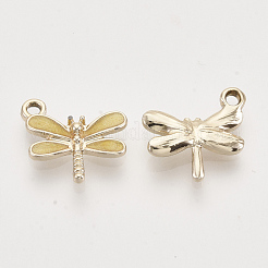 ライトゴールドメッキの合金チャーム  エナメル  トンボ  淡いチソウ  14.5x15.5x3mm  穴：1.8mm&nbsp;X-ENAM-T009-02D
