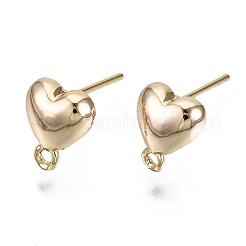 真鍮製スタッドピアスパーツ  カン付き  ニッケルフリー  ハート  18KGP本金メッキ  9.5x8mm  穴：1.2mm  ピン：0.8mm&nbsp;KK-T056-20G-NF