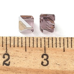 K9ガラス模造オーストリアクリスタルビーズ  穴がない  正方形  ロージーブラウン  4x4x4mm&nbsp;GLAA-P069-01A-212