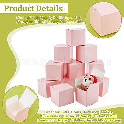 正方形のクラフト紙ネックレスイヤリング収納ギフトボックス  ギフト包装ケース  ピンク  8x8x8cm&nbsp;CON-WH0095-90A-01