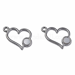 304ステンレスペンダント  白シェルと  ハート  ステンレス鋼色  15x17x2mm  穴：1.6mm&nbsp;STAS-N087-54-05P