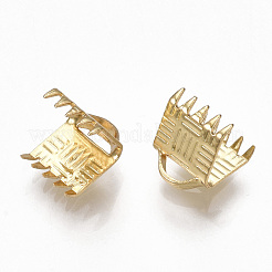 真鍮製カシメリボン止めエンドパーツ  カドミウムフリー＆ニッケルフリー＆鉛フリー  18KGP本金メッキ  7x6mm  穴：3x1mm&nbsp;KK-S348-248