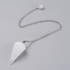 プラチナ トーン ブラス クリスタル コーン 六角形の尖ったダウジング振り子  カニカン付き  230x3mm&nbsp;X-MAK-M015-01I