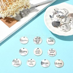 100個10スタイルチベットスタイルアロイペンダント  カドミウムフリー＆鉛フリー  フラットラウンド ワードチャーム付き  アンティークシルバー  20x2mm  穴：2mm  10個/スタイル&nbsp;TIBEP-CJ0001-25