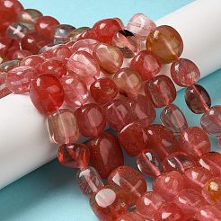チェリークォーツガラスビーズ連売り  ナゲット  タンブルストーン  11~19x10~15x8~12mm  穴：1mm&nbsp;G-A247-06-1