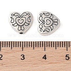 チベット風合金ビーズ  カドミウムフリー＆鉛フリー  ハート  アンティークシルバー  10x11x3.2mm  穴：1.5mm  約671個/1000g&nbsp;FIND-C060-001AS