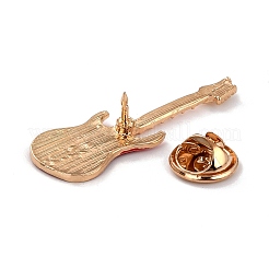 ギターエナメルピン  女性のための楽器合金エナメルブローチ  レッド  ゴールドカラー  41~42x13.5x10mm  ピン：1mm&nbsp;JEWB-P011-01G