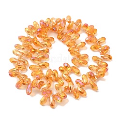 電気メッキガラスビーズセット  多面カット  ティアドロップ  トップ掘削  ゴールド  13x7x7mm  穴：1mm  約100個/連  19.29''（49センチメートル）&nbsp;EGLA-B006-01A-HR01