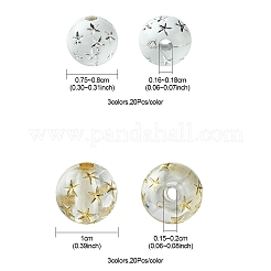 120 個 6 スタイル混合スタイルアクリルビーズ  スターとラウンド  ミックスカラー  7.5~10mm  穴: 1.8~2mm 20個/スタイル&nbsp;MACR-YW0003-03