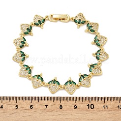 女性用真鍮マイクロパヴェキュービックジルコニアリンクブレスレット  鉛フリー＆カドミウムフリー  ラックめっき  18KGP本金メッキ  苺  6-7/8インチ（17.5cm）&nbsp;BJEW-Z126-05G-01