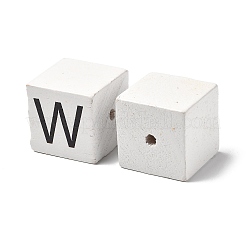 木材ヨーロッパのビーズ  大穴ビーズ  文字付きのキューブ  文字W  30.5x30.5x29.5~30.5mm  穴：5mm&nbsp;LS-WOOD-I014-02W