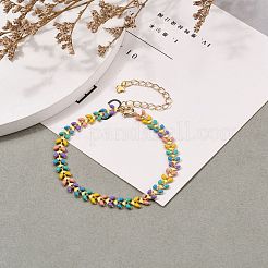 真鍮エナメル穂軸チェーンブレスレット  金メッキのカーブチェーンと引き輪付き  カラフル  7-3/8インチ（18.8cm）&nbsp;BJEW-JB05744