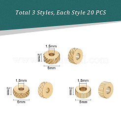 60個 3スタイル 304ステンレススチールビーズ  コラム  ゴールドカラー  5x2mm  穴：1.5~1.6mm  20個/スタイル&nbsp;STAS-UN0044-59