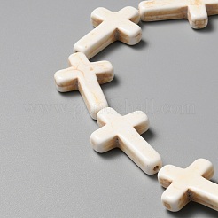 天然石ハウライトビーズ連売り  宗教クロス  フローラルホワイト  29~30x20x6~6.5mm  穴：1.4mm  約13個/連  15.31インチ（38.9cm）&nbsp;G-WH0016-36B