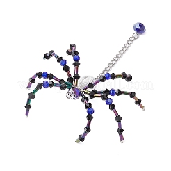 ハロウィンテーマのスパイダーガラスペンダント3個3色  304ステンレススチールチェーン付き  プラチナ  ミックスカラー  95x76x20mm  穴：2mm  1pc /カラー&nbsp;PALLOY-JF02882