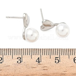 ハート型真鍮プラスチックパールダングルスタッドピアス  ラックめっき  長持ちメッキ  カドミウムフリー＆鉛フリー  プラチナ  16.5x8mm&nbsp;EJEW-G452-11P