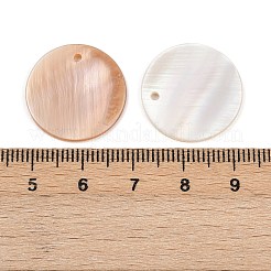 染め加工天然石フラットラウンドシェルペンダント  ホワイト  20x2mm  穴：2mm&nbsp;SHEL-P003-06A