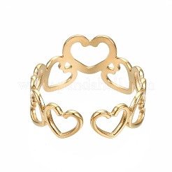 304ステンレススチールハートオープンカフリング  女性のための分厚い中空リング  ゴールドカラー  usサイズ7（17.3mm）&nbsp;RJEW-T023-57G