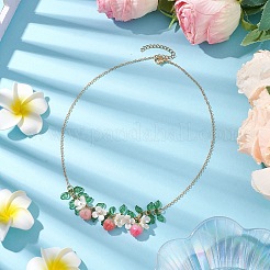 エポキシ樹脂とアクリルのペンダントネックレス  真鍮製アズキチェーン  苺  ミックスカラー  17.32インチ（44cm）&nbsp;X1-NJEW-TA00162