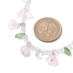 ローズクォーツのビーズネックレス付きガラス  女性のためのジュエリー  花  ピンク  18.78インチ（47.7cm）&nbsp;NJEW-JN04680-02
