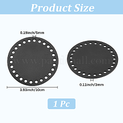 牛革かぎ針編みのバッグ底  フラットラウンド  ブラック  100x3mm  穴：5mm&nbsp;FIND-WH20007-164C