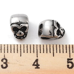 304ステンレススチールビーズ  スカル  アンティークシルバー  6x6x8.5mm  穴：2.5mm&nbsp;STAS-M057-19AS