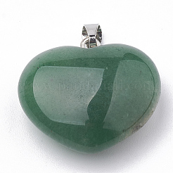 天然石ペンダント  プラチナトーンの真鍮パーツ  ハート  22~23x23x9~10mm  穴：2x6.5mm&nbsp;G-S299-104