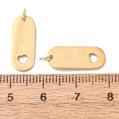 304ステンレスペンダント  楕円形、ハートチャーム付き  切り取る  ゴールドカラー  18x7x1mm  穴：3mm&nbsp;SA-CBAAA8B-04G