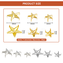 鉄スタッドリベット  DIYレザークラフト用  スター  プラチナ·ゴールデン  11~19x12~20x6~7mm  30個/スタイル&nbsp;IFIN-FH0001-86B