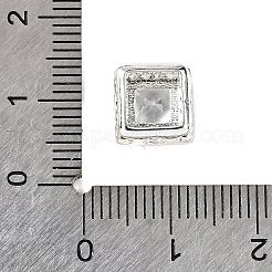 真鍮製マイクロパヴェキュービックジルコニアビーズ  銀  正方形  9.5x9x7.5mm  穴：2.5x2.5mm&nbsp;KK-D408-11S-06A