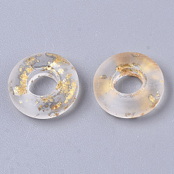 透明スプレー塗装ガラスヨーロピアンビーズ  大穴ビーズ  金色の箔付き  ドーナツ  透明  10x3mm  穴：4mm&nbsp;X-GLAA-N035-04F