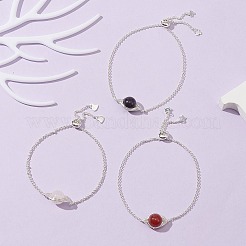 天然混合宝石リンクスライダーブレスレット  304ステンレススチールジュエリー  9-7/8~10-1/4インチ（25~26cm）&nbsp;BJEW-JB09450