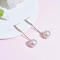 クリア キュービックジルコニア タッセルとイミテーション パール ダングル スタッド ピアス  女性用合金ロングドロップイヤリング  ゴールドカラー  66x15.5mm&nbsp;JE1050A