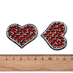 布パッチ付きハート型ガラスラインストーンホットフィックス  ライトシャム  35.5~36.5x43~44x3~3.5mm&nbsp;PATC-T002-02D