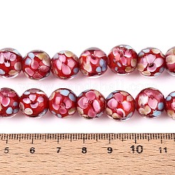 手作りランプワークビーズ連売り  インナーフラワー  ラウンド  ファイヤーブリック  11.5~12.5x10.5~11.5mm  穴：1.4mm  約45個/連  19.69インチ〜20.08インチ&nbsp;LAMP-T007-04D