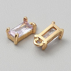 金メッキ真鍮キュービックジルコニアチャーム  長方形  ライラック  8.5x4x3mm  穴：1mm&nbsp;ZIRC-WH0015-01G-09