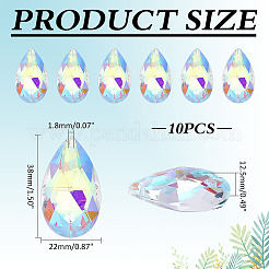 10個のガラスペンダント  ティアドロップ  多面カット  クリアAB  38x22x12.5mm  穴：1.8mm&nbsp;GLAA-ME0001-16A