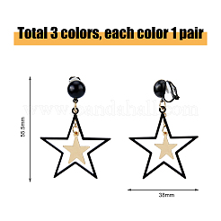 3ペア3色の真鍮クリップオンイヤリング  アイアンスタードロップイヤリング女性用  ミックスカラー  55.5x38mm  1ペア/カラー&nbsp;EJEW-FI0002-71