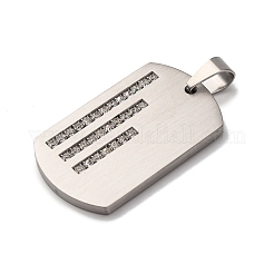 304ステンレスペンダント  長方形のチャーム  ラインストーン付き  ステンレス鋼色  38.5x23.5x3mm  穴：7.5x5mm&nbsp;STAS-F323-06P