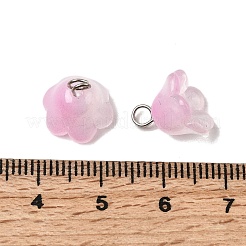 ガラスチャーム  花  プラチナトーンの真鍮ループとグリッターパウダー付き  グラデーションカラー  パールピンク  10.5x11mm  穴：2mm&nbsp;GLAA-G127-03E
