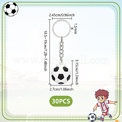 スポーツテーマシリコンキーホルダー30個  サッカー  スプリットキーリング付き  プラチナ  ブラック  185~190mm&nbsp;KEYC-GA0001-59