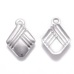変色しにくい304ステンレススチールペンダント  菱形  ステンレス鋼色  13x9x0.5mm  穴：1.2mm&nbsp;LS-STAS-G227-03P