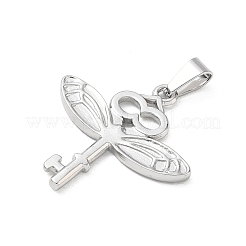 304ステンレスペンダント  201ステンレススチールスナップオンベイル付き  トンボのキーホルダー  ステンレス鋼色  28.5x27.5x2mm  穴：7.5x3.5mm&nbsp;SA-CBA34D4-13P