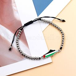 パレスチナ地図 304ステンレススチール エナメルリンクブレスレット  304ステンレススチール製ラウンドビーズ編みビーズブレスレット（女性・男性用）  プラチナ  6.69インチ（17cm）&nbsp;FS-WGEA228-05
