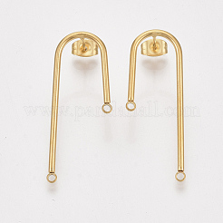 左右304ステンレススチールスタッドピアス金具  DIYイヤリング製作用  ピアスキャッチ/ピアスバックキャッチ付き  ゴールドカラー  37x15x1.5mm  穴：1.5mm  ピン：0.8mm&nbsp;STAS-S079-143B